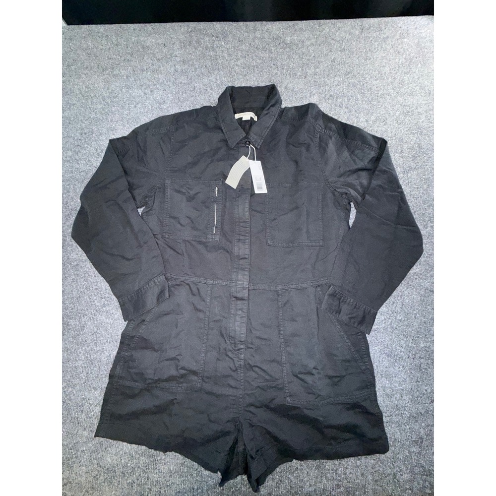 Outerknown SEA Suit Short Romper Pitch Black Organic Cotton Linen L 2130107